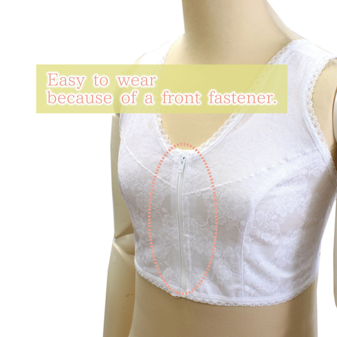 Kimono stretch bra front fastener with pocket and correction pad