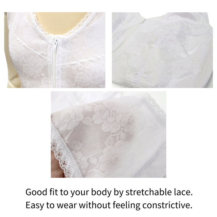 Kimono stretch bra front fastener with pocket and correction pad