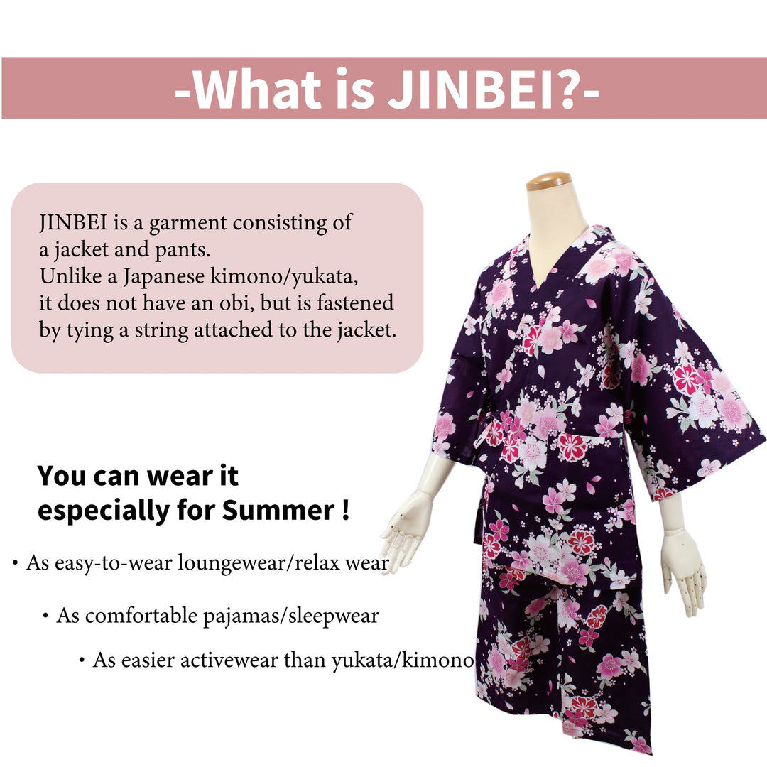 Women s Jinbei Summer Relax Wear Casual Matsuri Dark Blue Cherry women-s-jinbei-summer-relax-wear-casual-matsuri-dark-blue-cherry