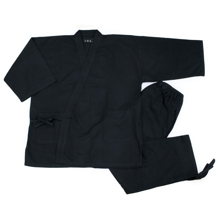 Men's Samue Jacket and Pants, Japanese Kimono Longewear - Sashiko Weave, Black