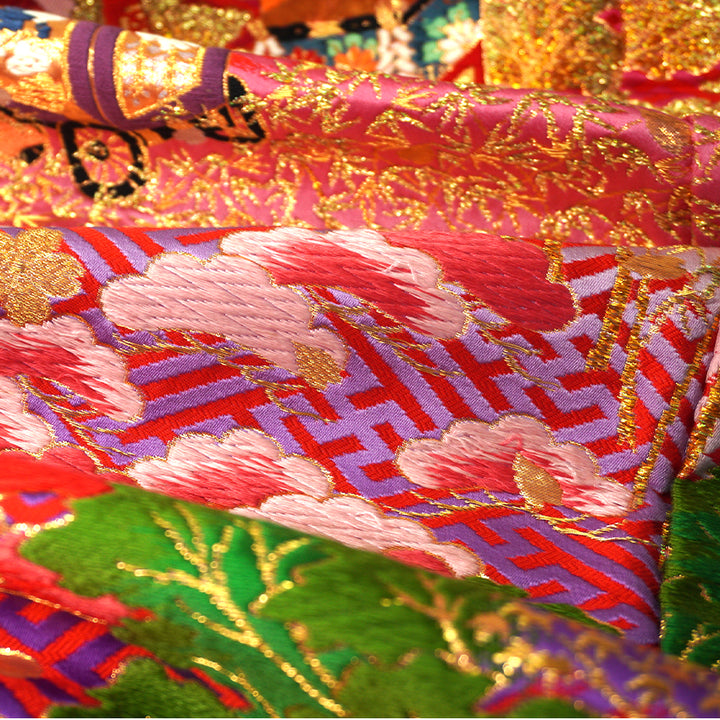 Vintage Japanese Uchikake Wedding Kimono, Red with Purple, Kinkaku-ji, Kiyomizu-dera & Cherry