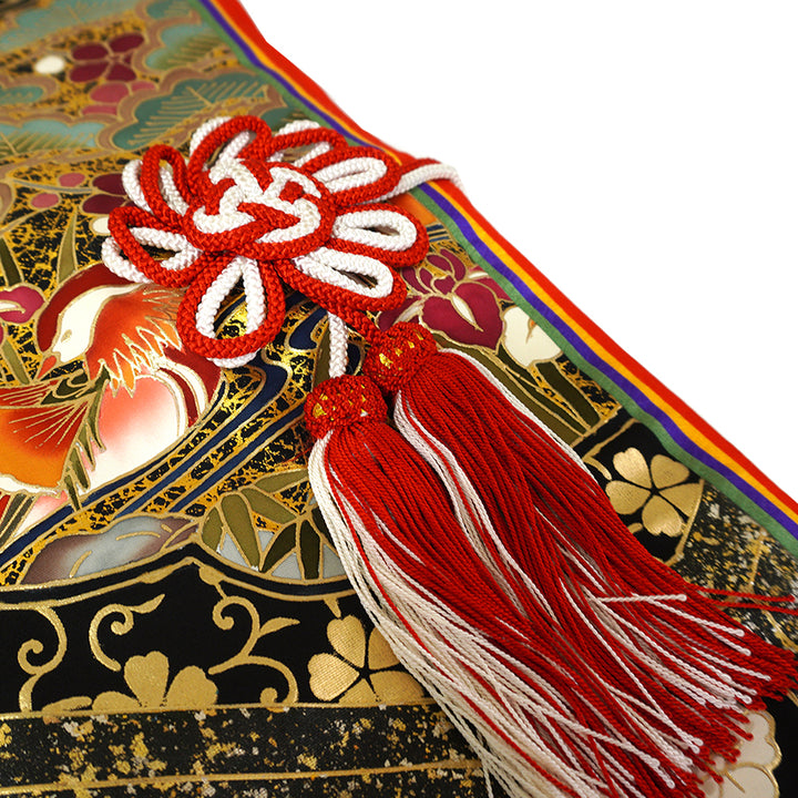 Vintage Japanese Uchikake Wedding Kimono, Black & Gold with Phoenix, Butterflies, Chrysanthemums, Peonies & Autumn Leaves & Gold Thread