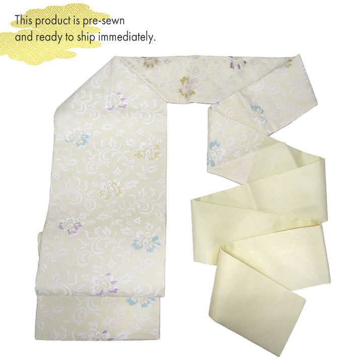 Silk Nishijin Nagoya Obi ,Cream with Floral Sarasa