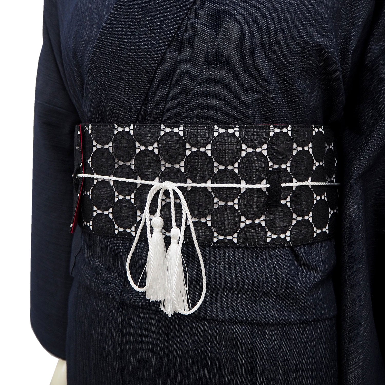 Easy-to-Tie Obi A sash that can be worn like a belt / black white
