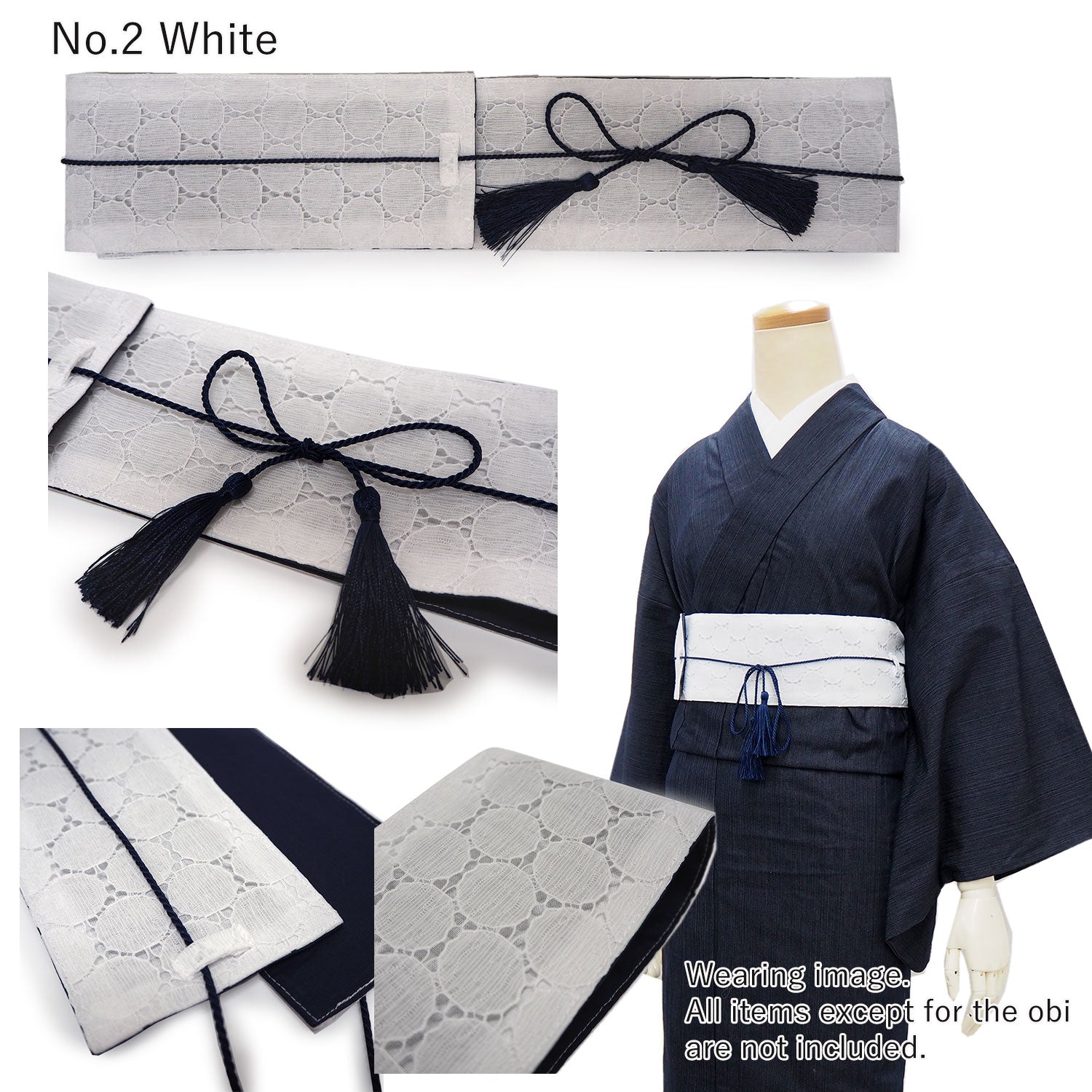 Easy-to-Tie Obi A sash that can be worn like a belt / black white