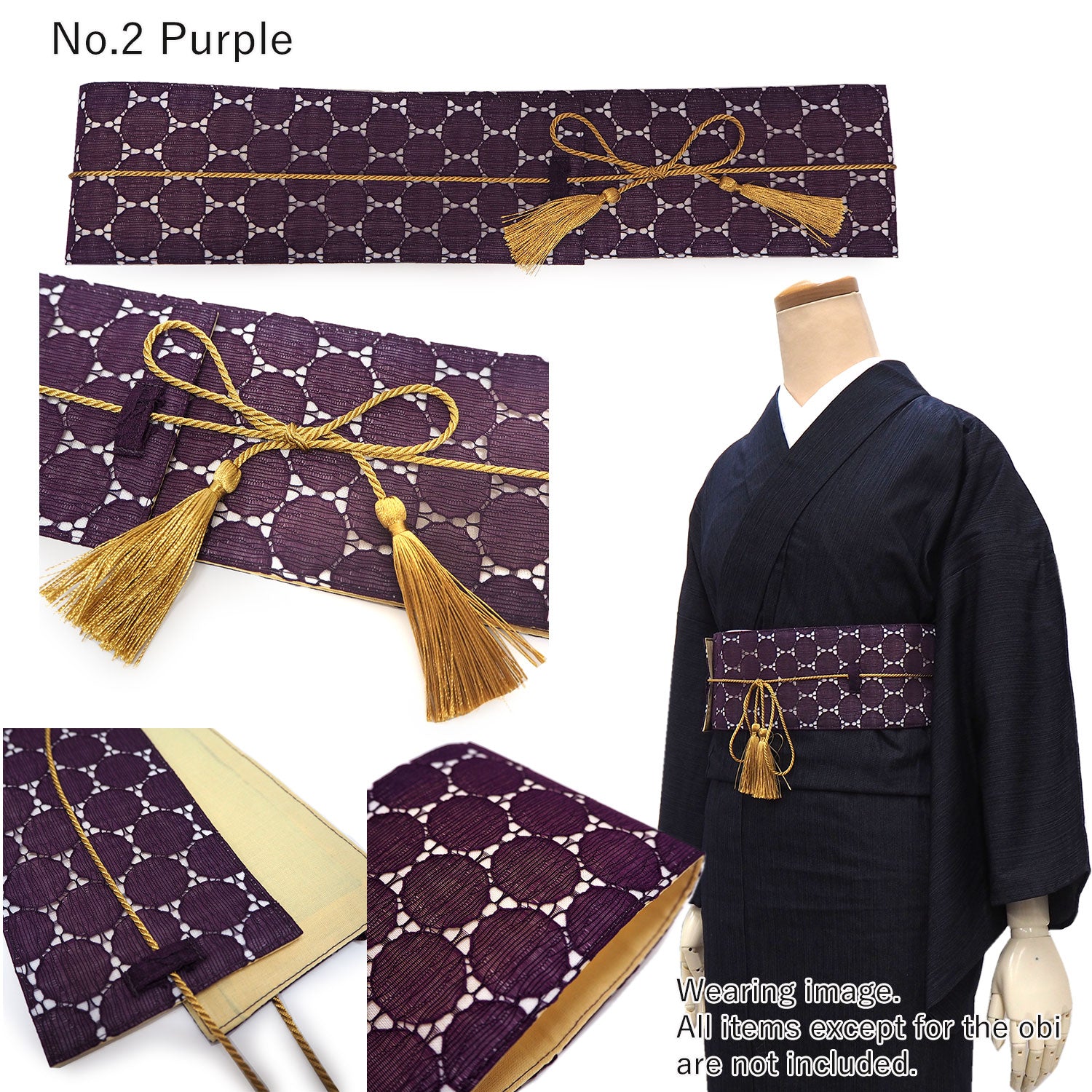 Easy-to-Tie Obi A sash that can be worn like a belt / black white