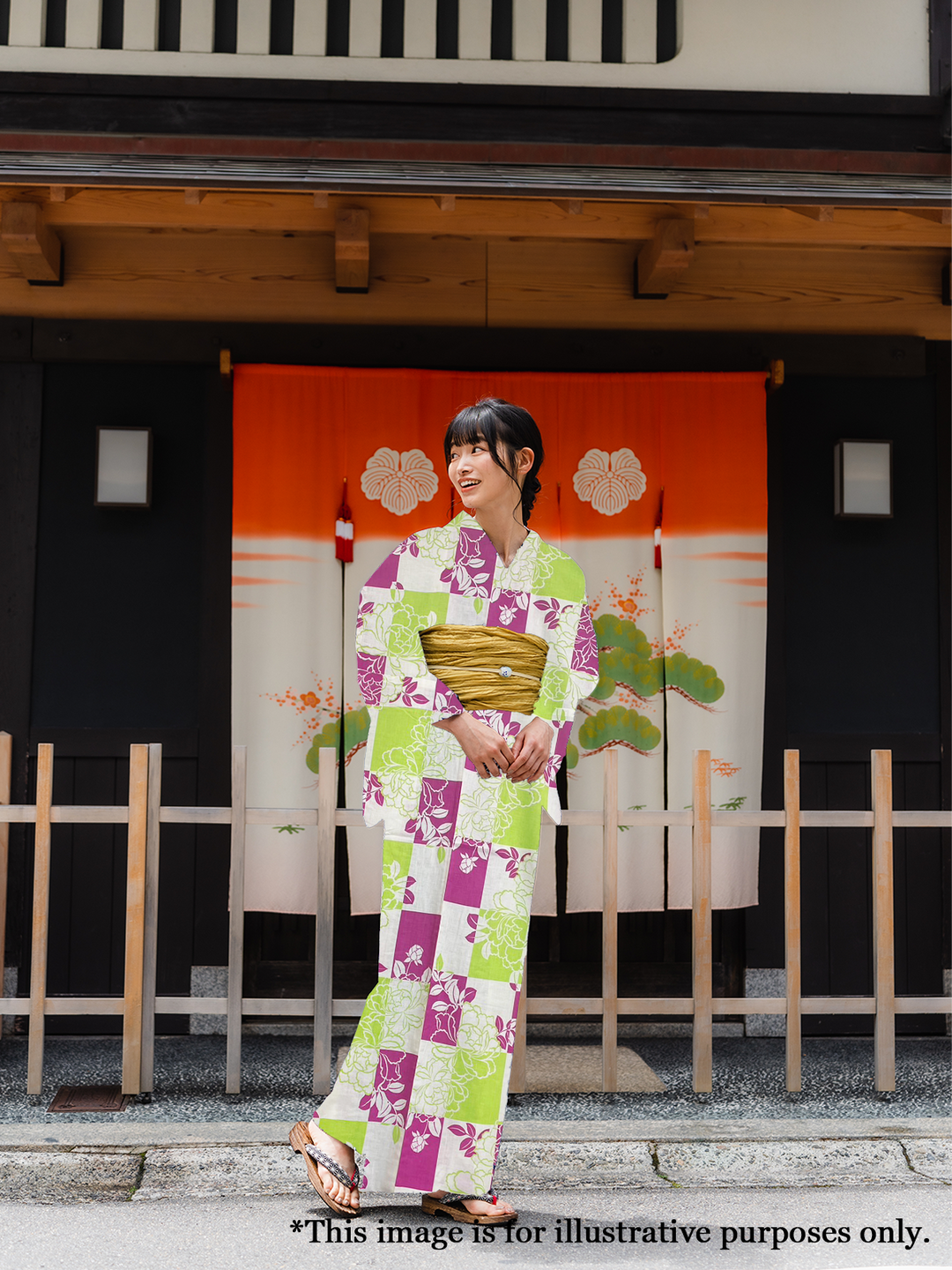 Women's Cotton Yukata, Casual Summer Kimono - Light Green & Purple, Peony