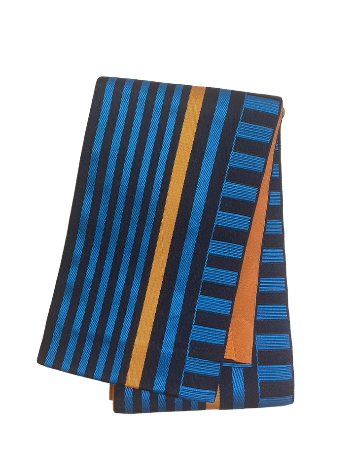 Women's Hanhaba-Obi / Half-width Belt : Blue, Black Striped, Yellow Line