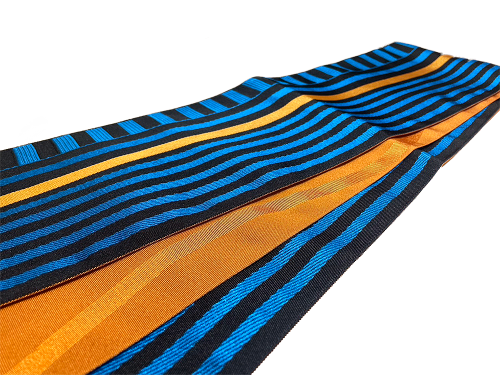 Women's Hanhaba-Obi / Half-width Belt : Blue, Black Striped, Yellow Line