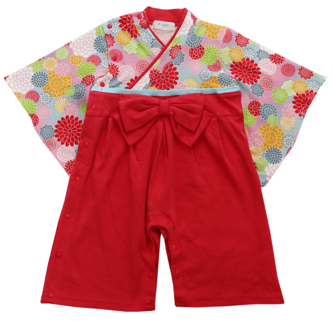 Babies' kimono rompers chrysanthemum pattern