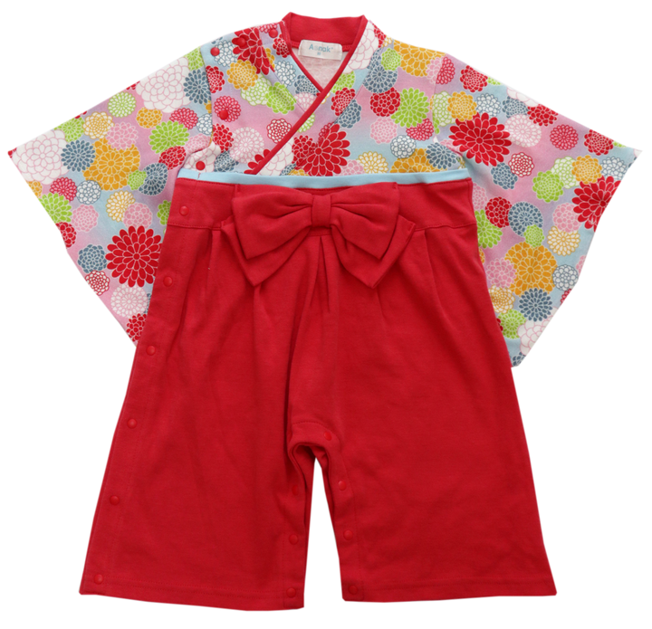 Babies' kimono rompers chrysanthemum pattern