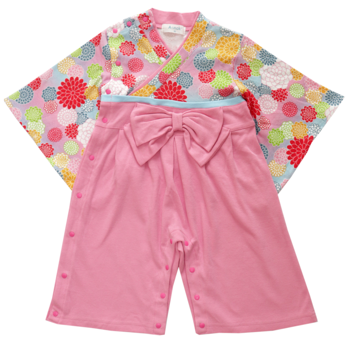 Babies' kimono rompers chrysanthemum pattern