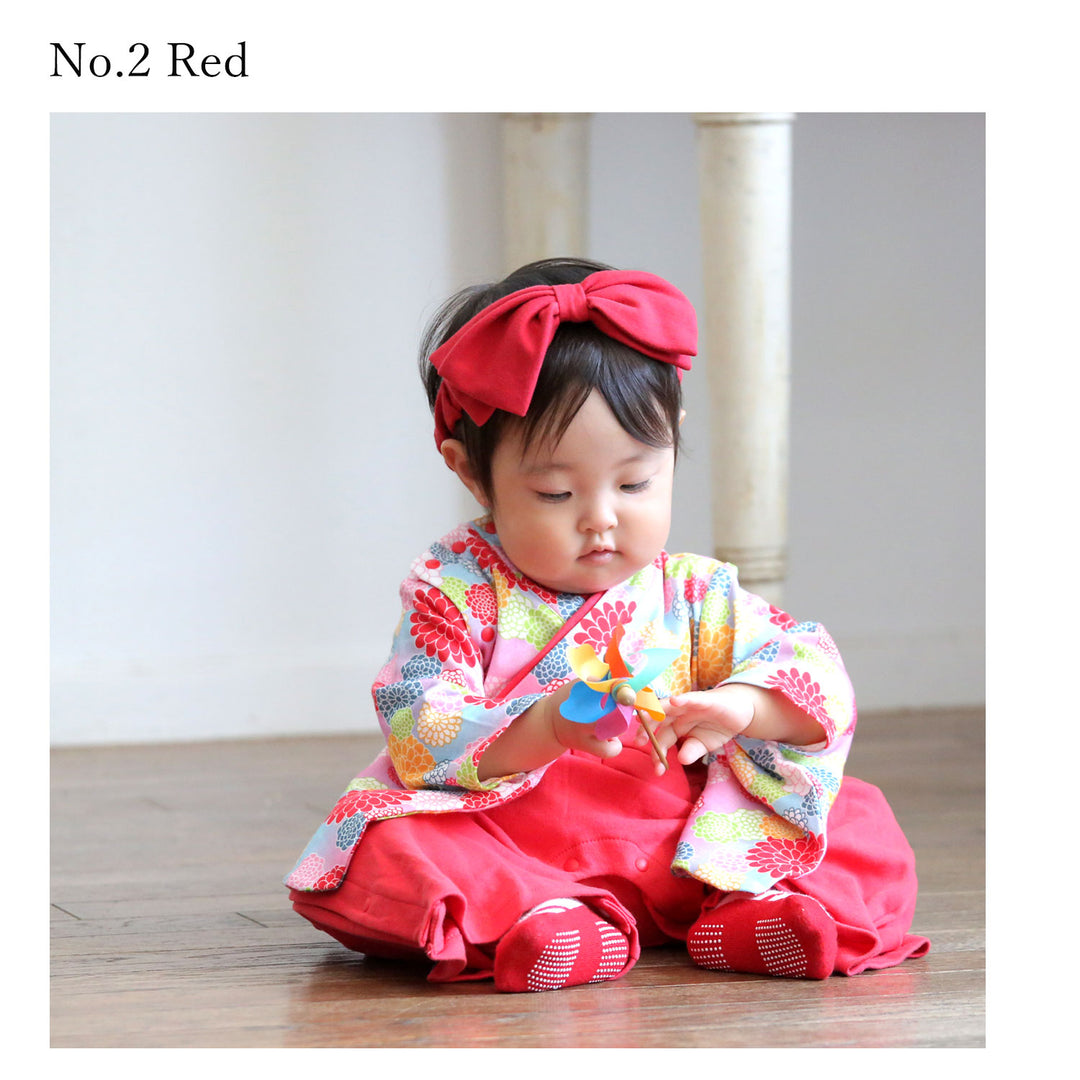 Babies' kimono rompers chrysanthemum pattern