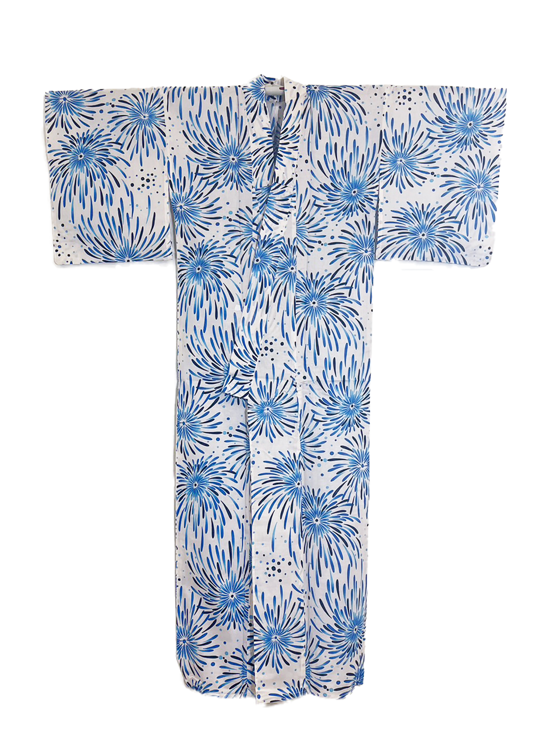 Women's Cotton Yukata, Casual Summer Kimono - Blue Fireworks