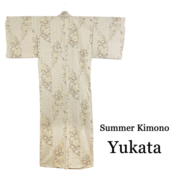 Women's Cotton Yukata, Casual Summer Kimono - Light beige