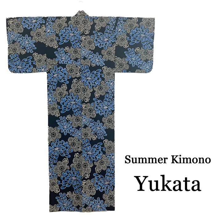 Women's Cotton Yukata, Casual Summer Kimono - Black, Flowers