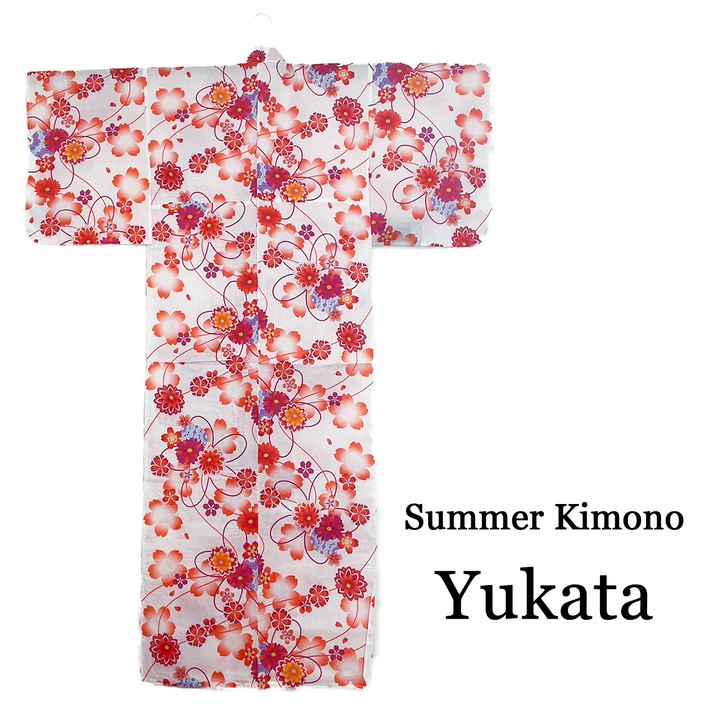 Women's Cotton Yukata, Casual Summer Kimono - Red flowers