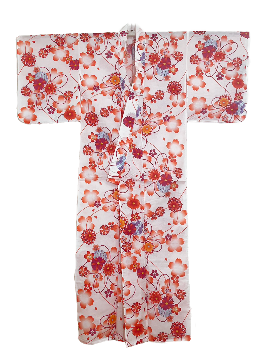 Women's Cotton Yukata, Casual Summer Kimono - Red flowers