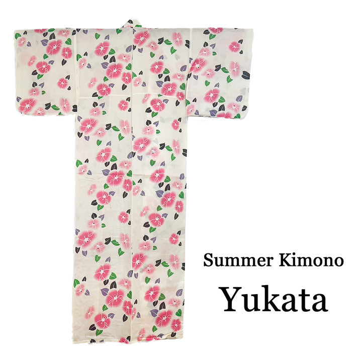 Women's Cotton Yukata, Casual Summer Kimono - Pink camellia