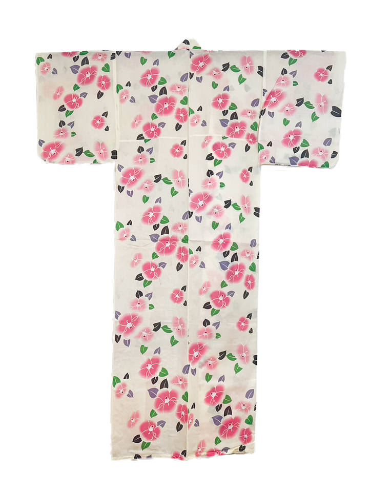 Women's Cotton Yukata, Casual Summer Kimono - Pink camellia