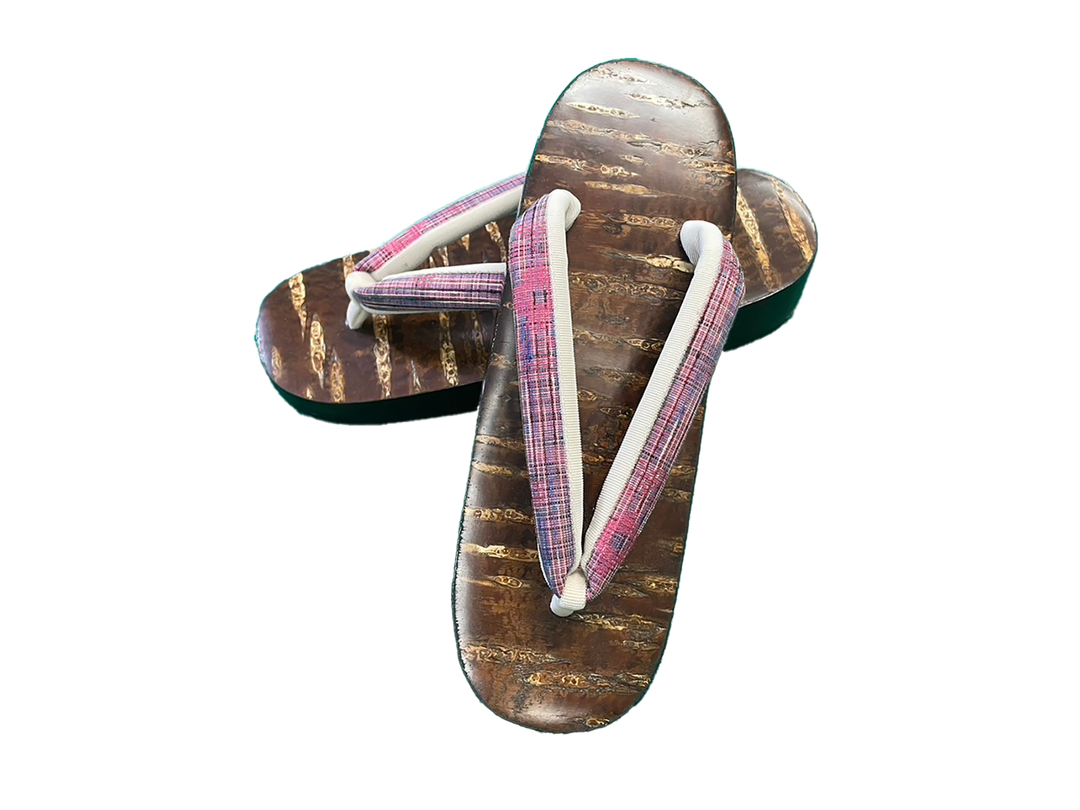 Woman's Wooden Geta Sandals : Pink checked (Made in Japan)