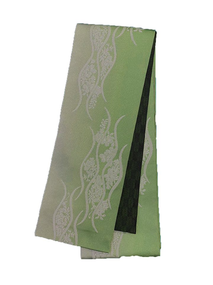 Women's Yukata Full Set  : White, Green gradient & Green obi