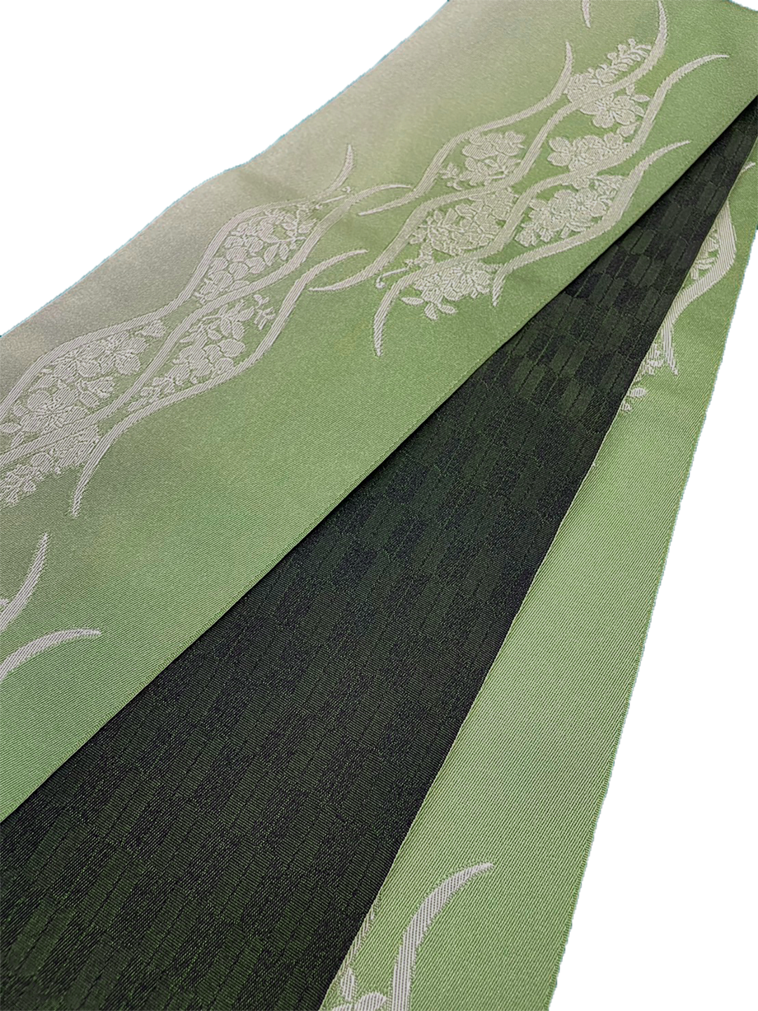 Women's Yukata Full Set  : White, Green gradient & Green obi