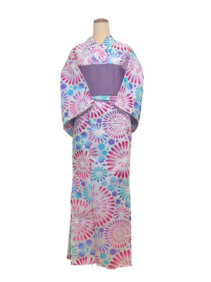 Women's Yukata Full Set  : Fire works & Purple obi