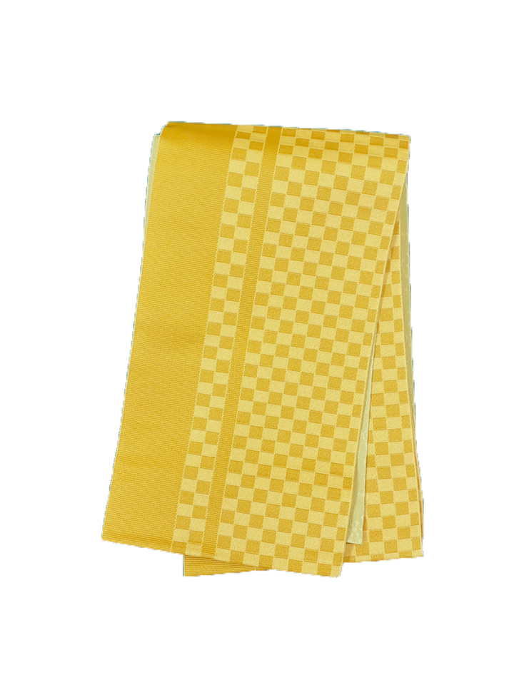 Women's Hanhaba-Obi / Half-width Belt : Yellow, Checked pattern