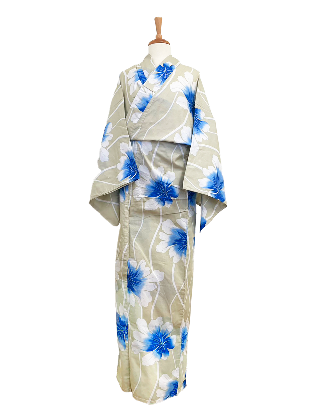 Women's Cotton Yukata, Casual Summer Kimono *5L - Cream, Blue Flowers