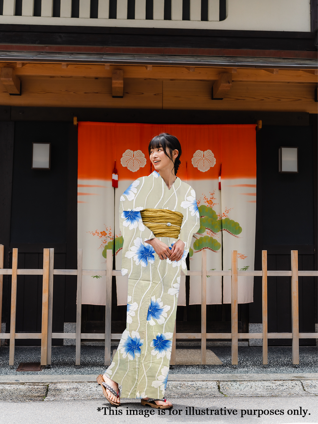 Women's Cotton Yukata, Casual Summer Kimono *3L - Cream, Blue Flowers