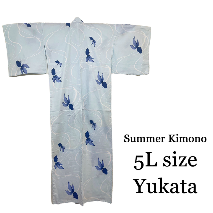 Women's Cotton Yukata, Casual Summer Kimono *5L - Light blue, Gold fish