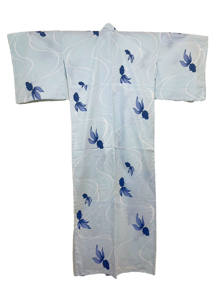 Women's Cotton Yukata, Casual Summer Kimono *4L - Light blue, Gold fish