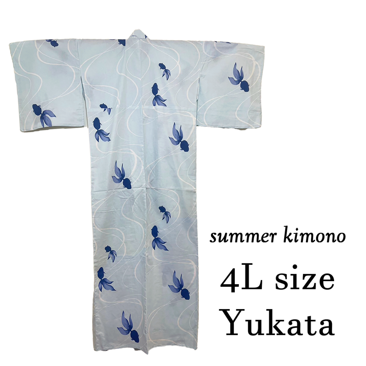 Women's Cotton Yukata, Casual Summer Kimono *4L - Light blue, Gold fish