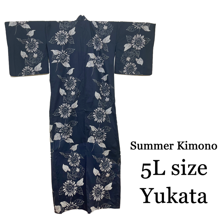 Women's Cotton Yukata, Casual Summer Kimono *5L - Dark blue, Flower