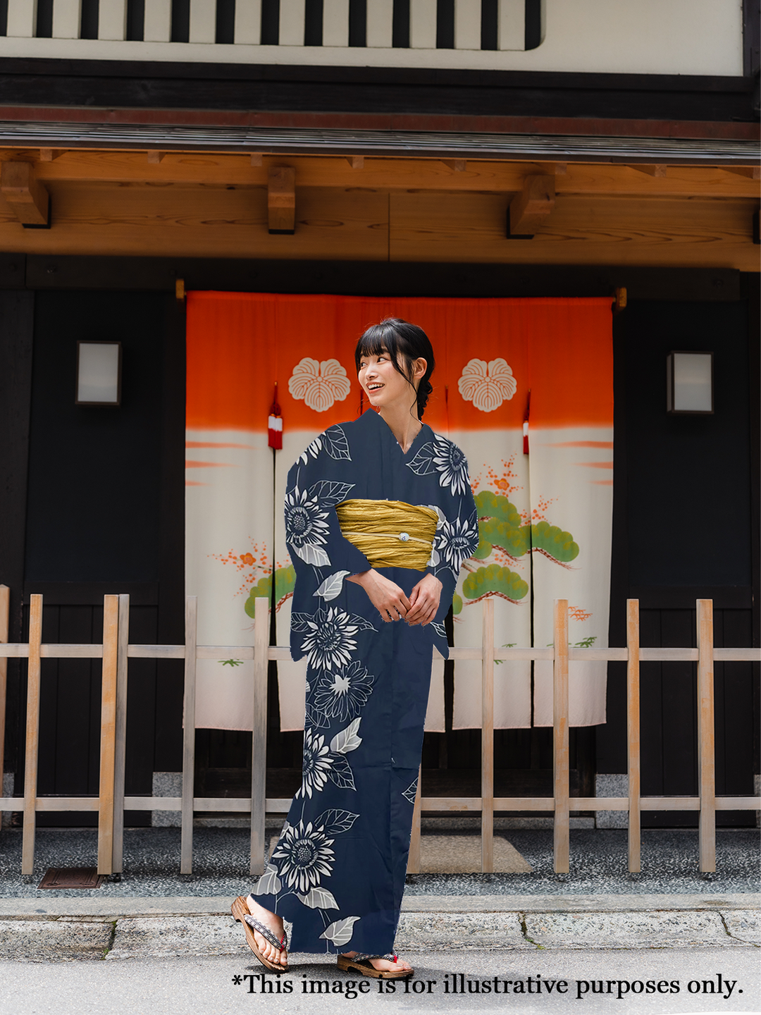 Women's Cotton Yukata, Casual Summer Kimono *5L - Dark blue, Flower