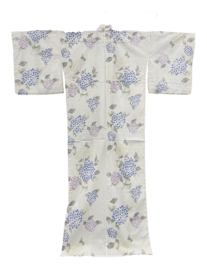 Women's PLUS size Cotton Yukata, Casual Kimono - White, Hydrangea