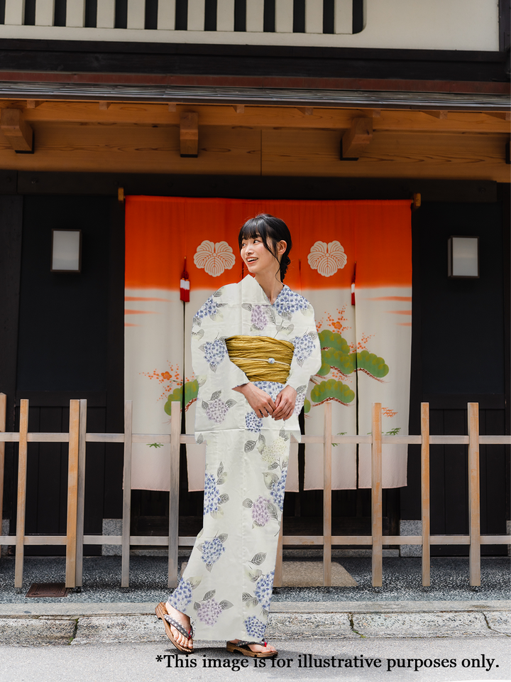 Women's PLUS size Cotton Yukata, Casual Kimono - White, Hydrangea