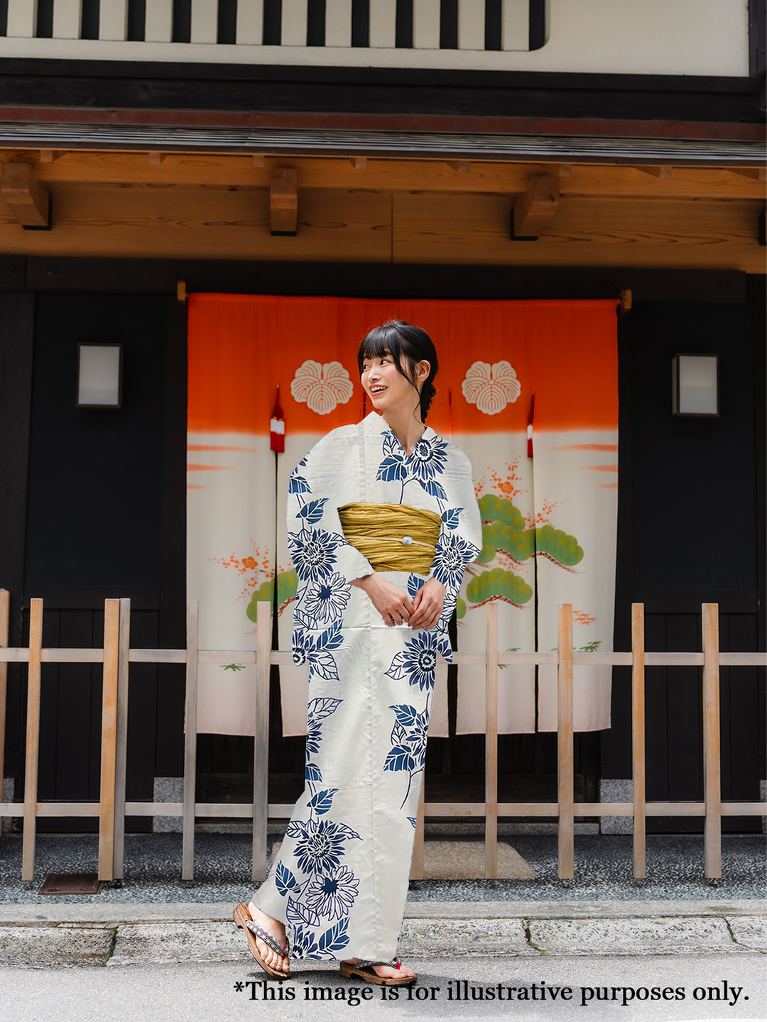 Women's PLUS size Cotton Yukata, Casual Kimono - White, Blue Sunflower