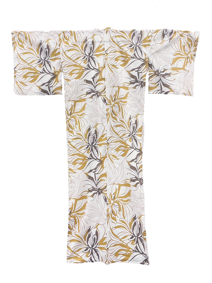 Women's PLUS size Cotton Yukata, Casual Kimono - Brown Flowers