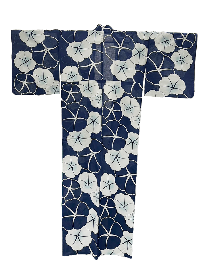 Women's PLUS size Cotton Yukata, Casual Kimono - Dark Blue, Morning glory