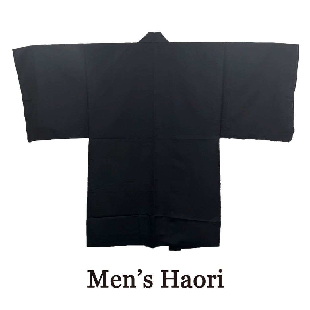 Men's Japanese Kimono Haori, Coat : Simple Black *3L – Kyoto Men's Japanese Kimono Haori, Coat : Simple Black *3L – Kyoto