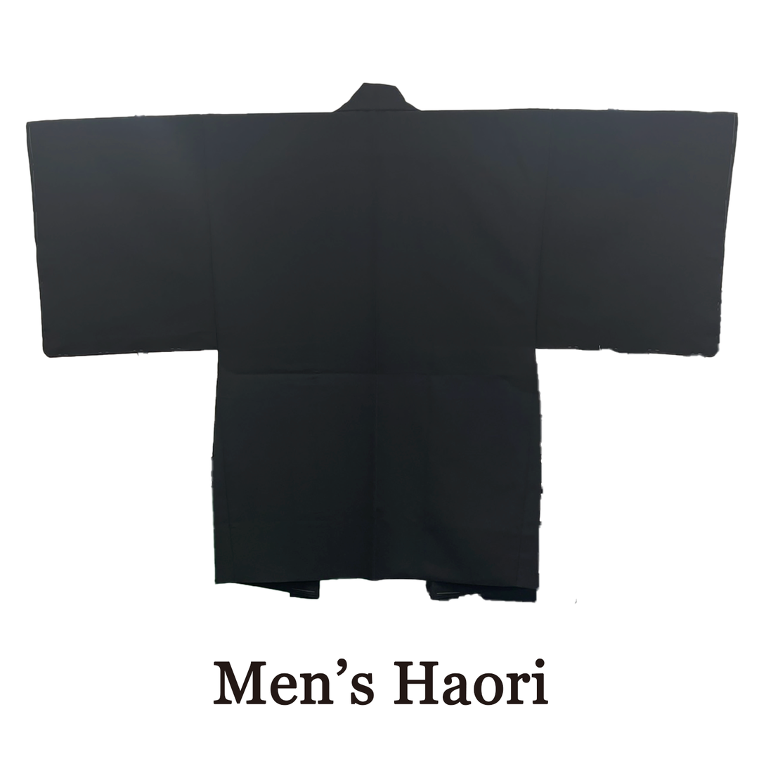 Men's Japanese Kimono Haori, Coat : Simple Black *M size – Kyoto Men's Japanese Kimono Haori, Coat : Simple Black *M size – Kyoto