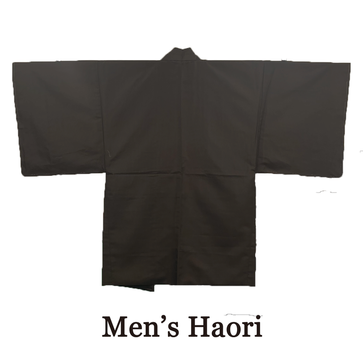 Men's Japanese Kimono Haori, Coat : Brown, Thin striped *M size