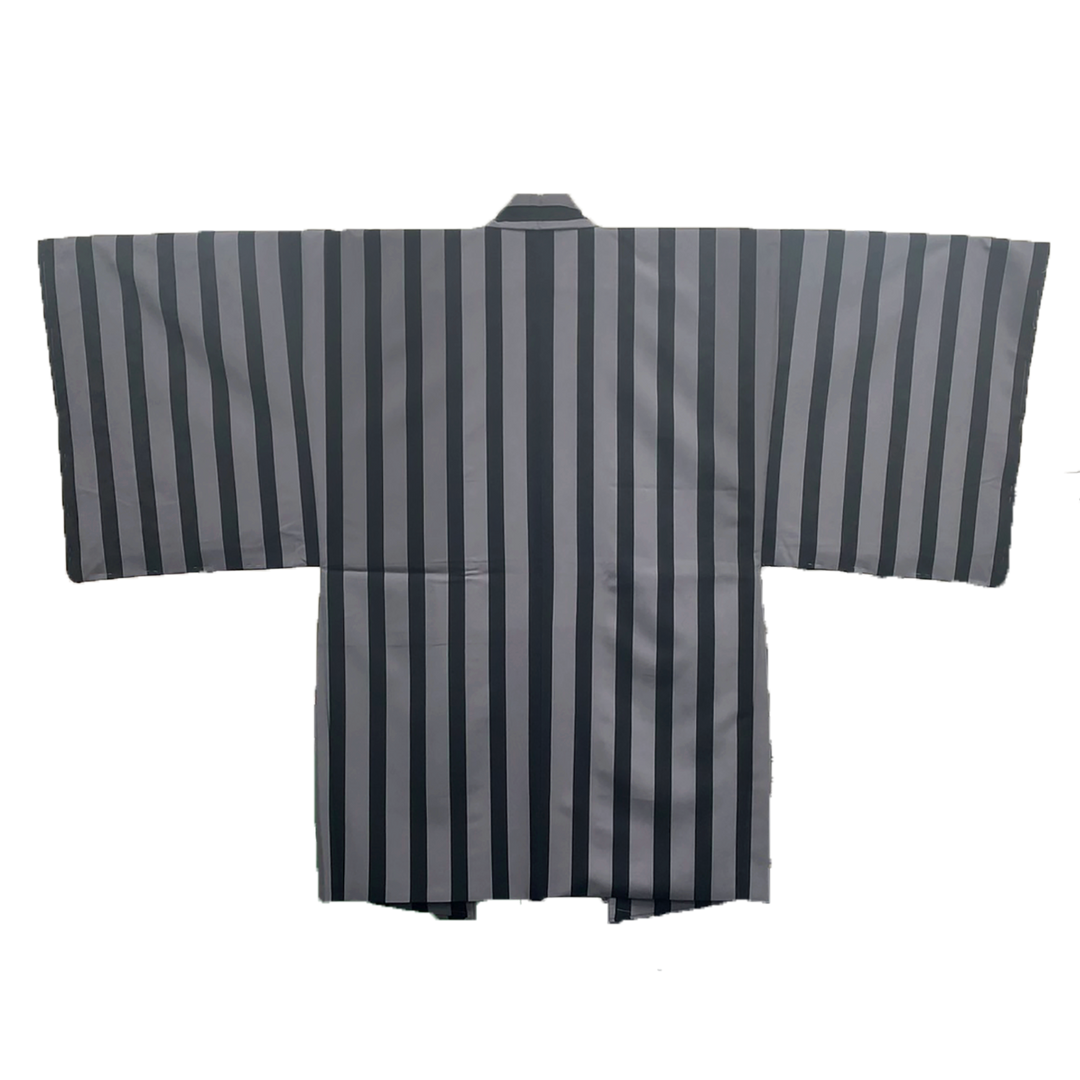 Men's Japanese Kimono Haori, Coat : Black and Grey striped *L size