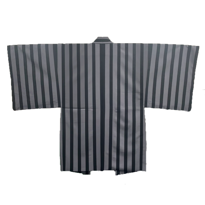 Men's Japanese Kimono Haori, Coat : Black and Grey striped *L size