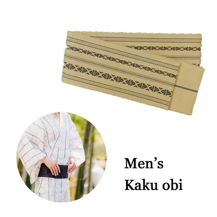 Men's Kaku-Obi Belt : Traditional pattern, Beige