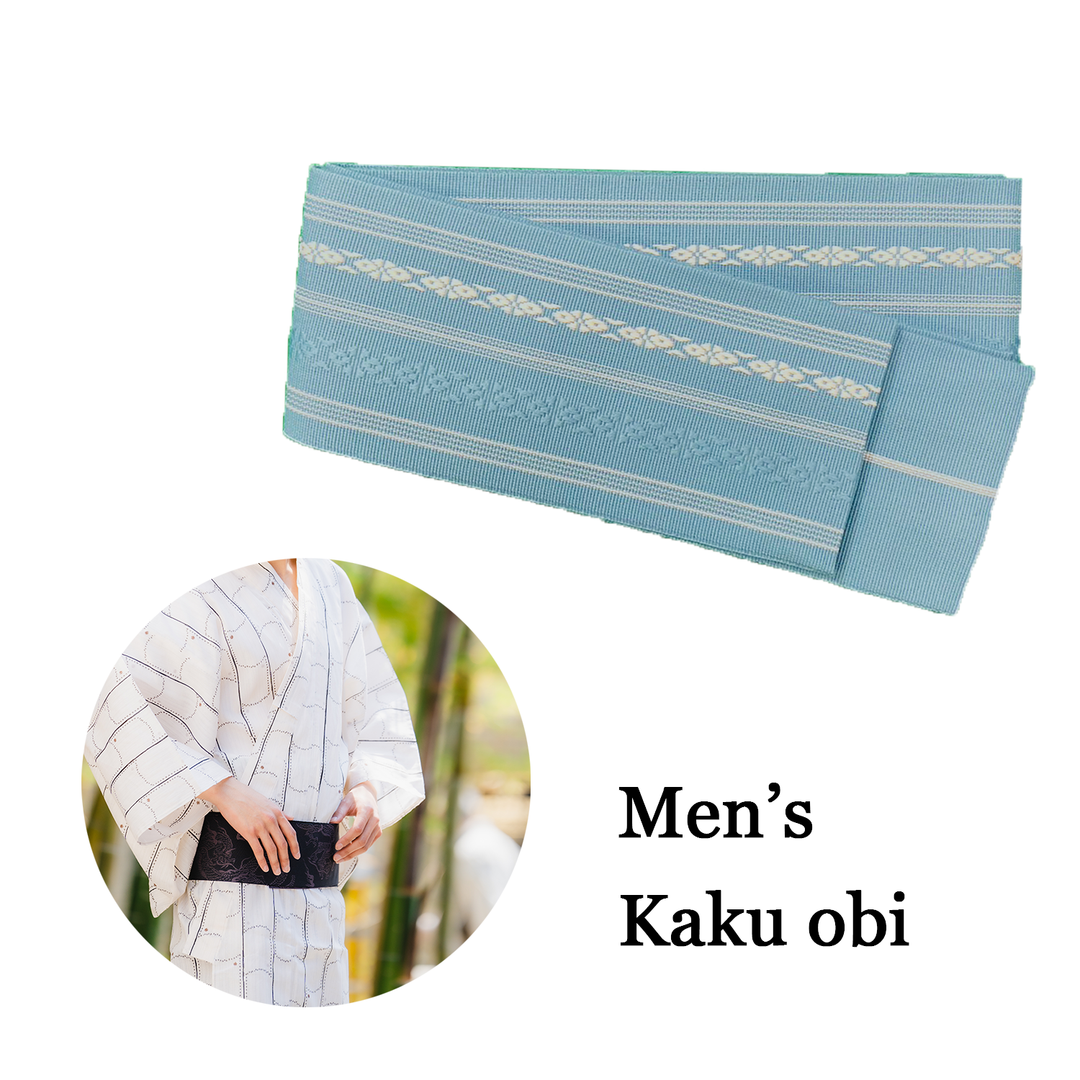 Men's Kaku-Obi Belt : Traditional pattern, Light Blue