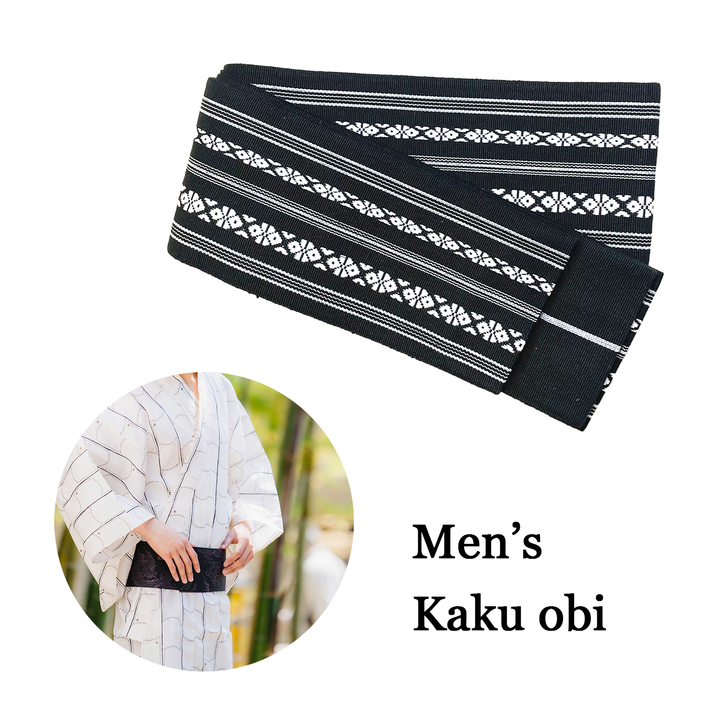 Men's Kaku-Obi Belt : Traditional pattern, Black