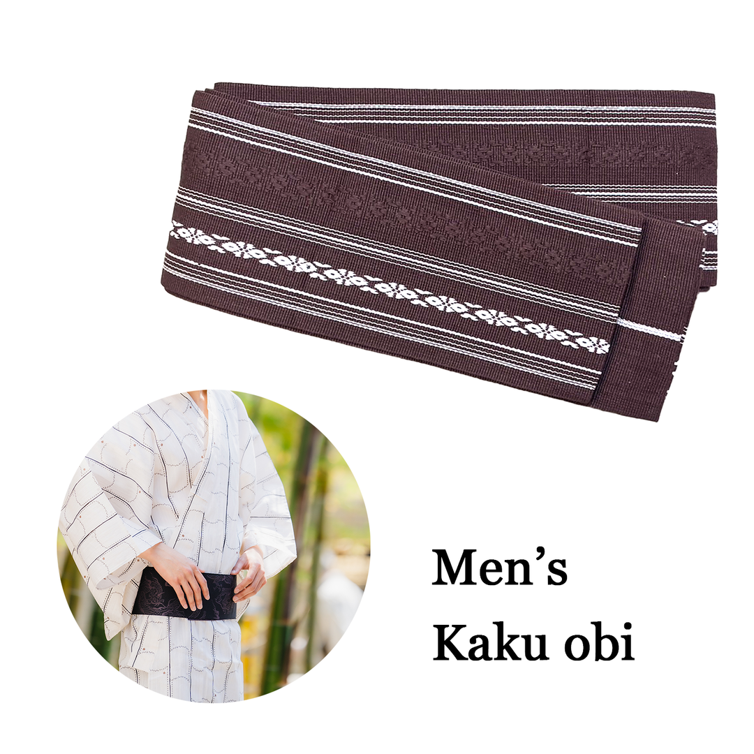 Men's Kaku-Obi Belt : Traditional pattern, Brown